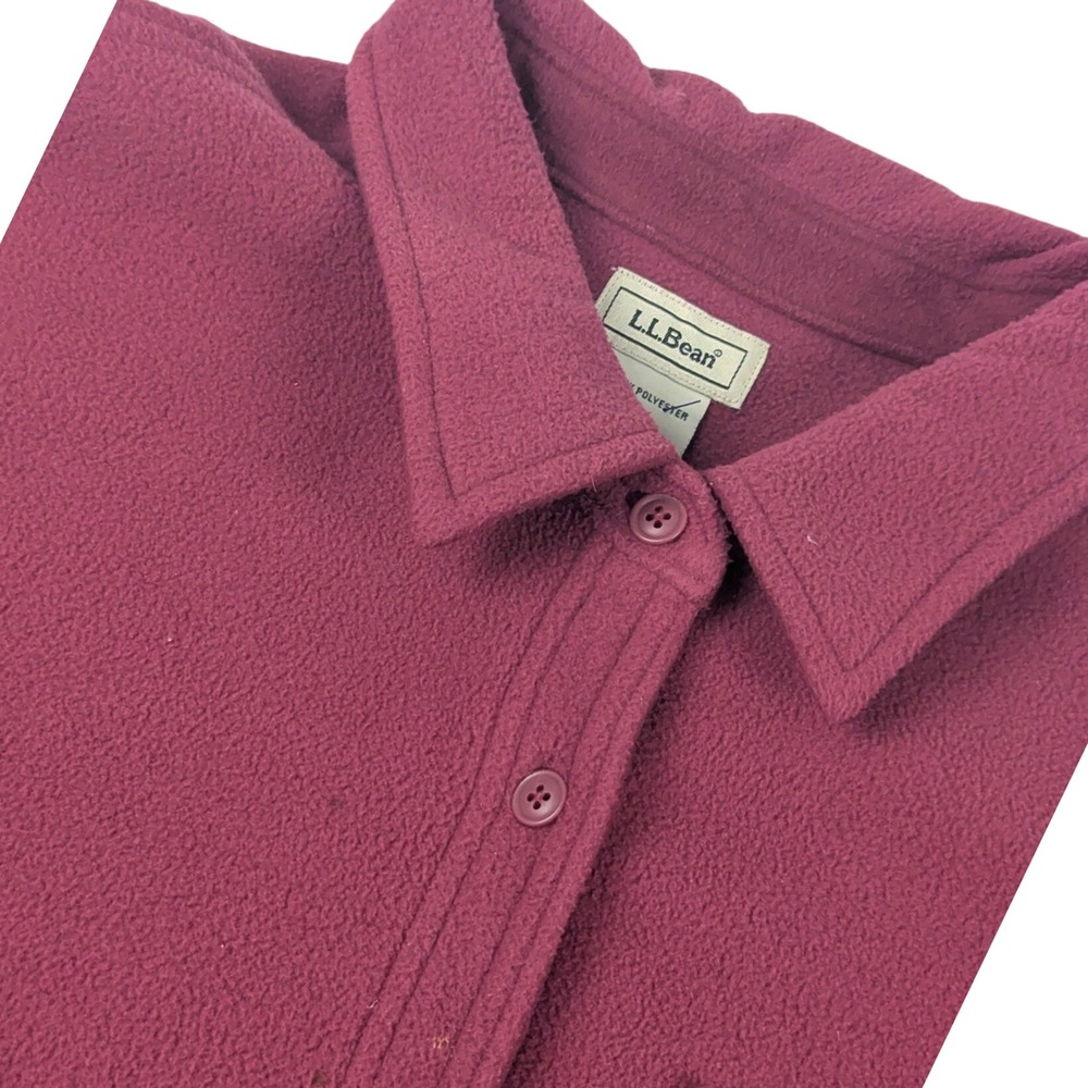 LL Bean Womens Burgundy Fleece Button Down Shirt Jacket Size M Regular 272961